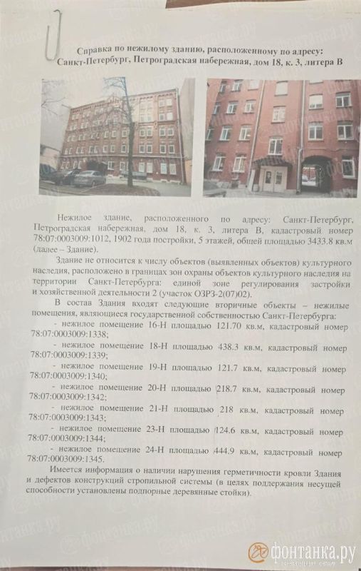 Ленинградской федерации профсоюзов предложили переехать из Николаевского дворца в здание на Петроградской набережной, 18, к.3, лит. В. Там у города есть около 1700 кв. м площадей