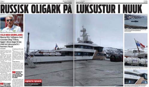 Владимир Корнилов: Датская газета Ekstra Bladet сегодня подробно пишет о том, что «российский олигарх» Олег Тиньков* последнее время подозрительно часто бывает на роскошной яхте в Гренландии