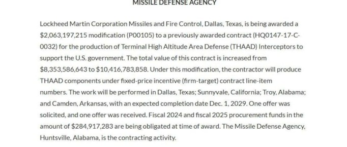   Lockheed Martin             THAAD   2,06  