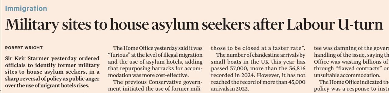 Владимир Корнилов: Кир Стармер, столкнувшись с гневом публики по поводу размещения беженцев и мигрантов в отелях, оплачиваемых британским государством, решил размещать их на бывших военных базах и казармах