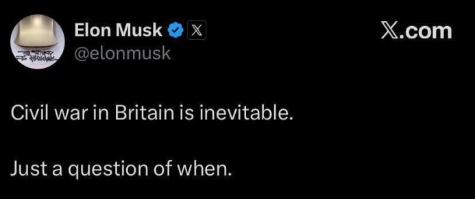 Маск прогнозирует гражданскую войну в Британии