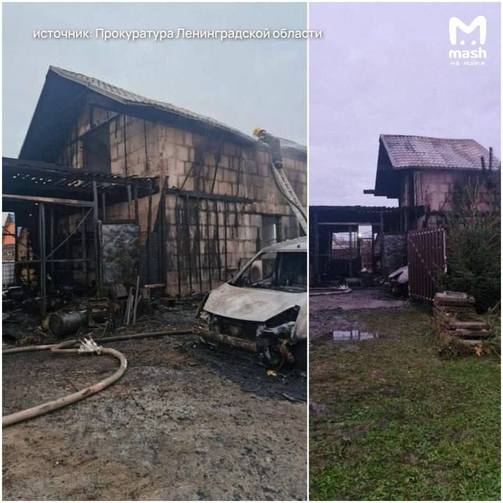 Тела двух детей 9 и 13 лет и 40-летнего мужчины нашли после пожара в частном двухэтажном доме в деревне Гостилицы Ломоносовского района — фото с места