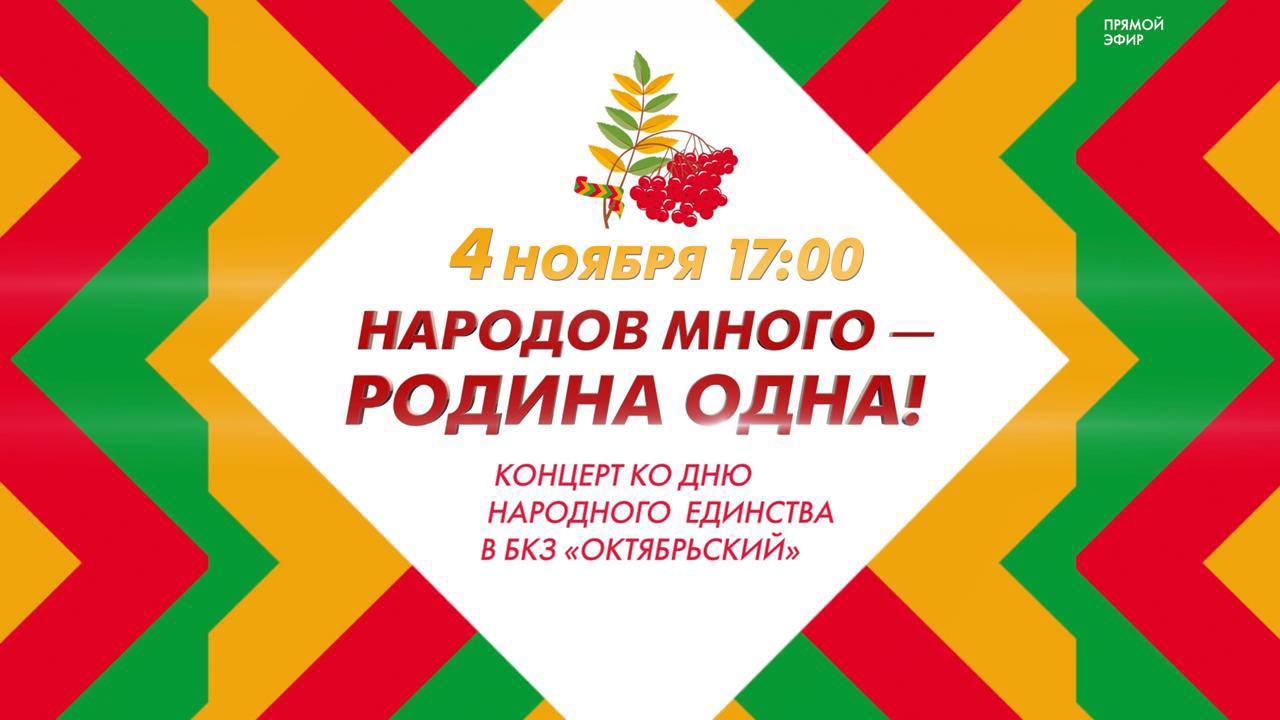 сегодня! В День народного единства, в Большом концертном зале «Октябрьский» проходит праздничный концерт «Народов много – Родина одна»