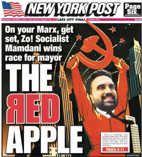 Владимир Корнилов: А так выглядит сегодняшняя первая полоса газеты New York Post, долго и безуспешно боровшейся против избранного сегодня мэра Зохрана Мамдани