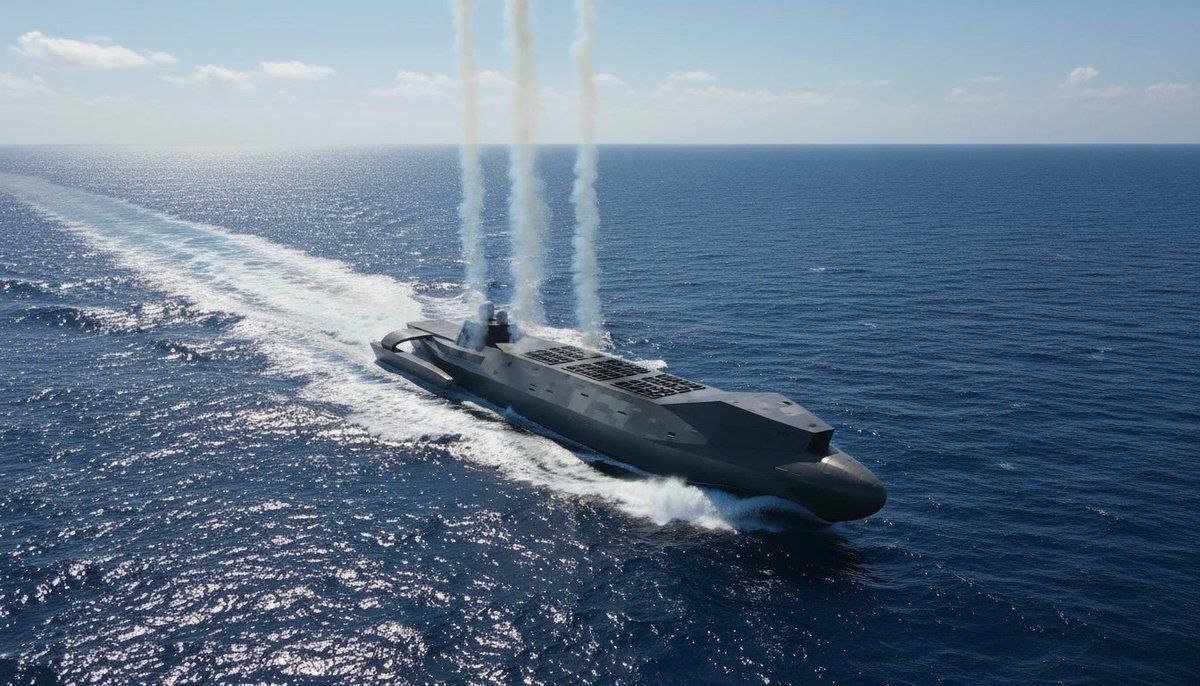 Китайские военные блогеры сообщают, что на верфи в Гуанчжоу находится в постройке для ВМС НОАК высокоскоростной беспилотный полупогружной тримаран, оснащаемый установками вертикального пуска управляемых ракет (48 ячеек) и... Китайские военные блогеры сообщают, что на верфи в Гуанчжоу находится в постройке для ВМС НОАК высокоскоростной беспилотный полупогружной тримаран, оснащаемый установками вертикального пуска управляемых ракет (48 ячеек) и...