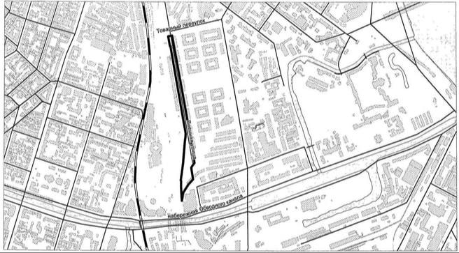 В Петербурге распланируют улицу для терминала ВСМ — речь идет об участке Военной улицы от Товарного переулка на юг к Обводному каналу