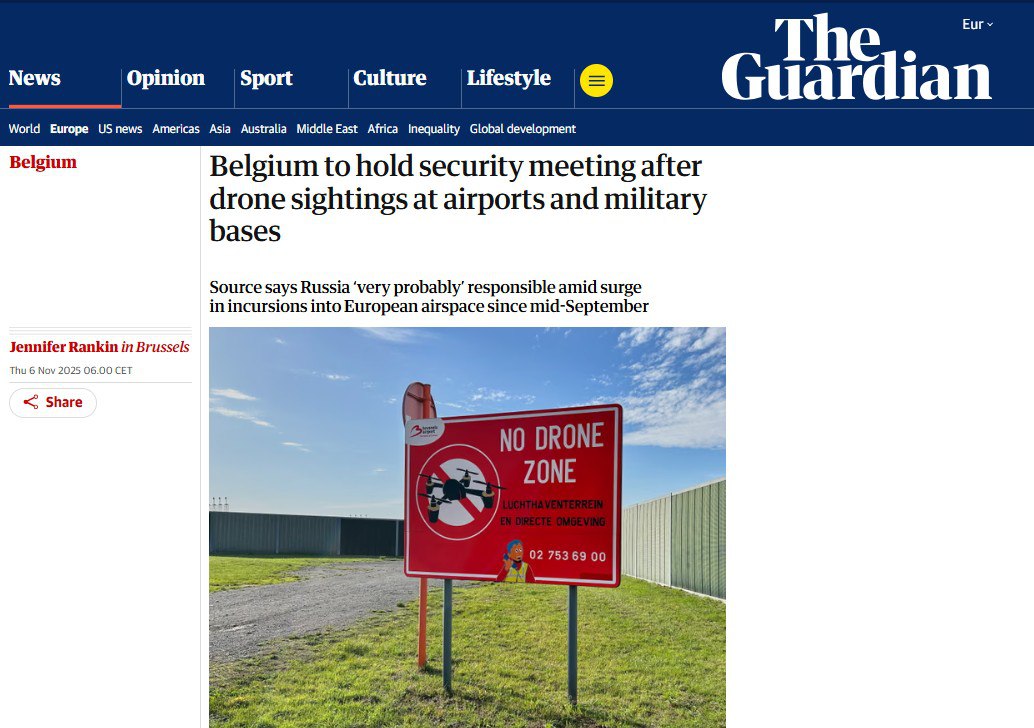 The Guardian сообщает, что Бельгия проведет сегодня экстренное заседание Совета национальной безопасности, на котором будут обсуждаться случаи появления неизвестных дронов в небе над Брюсселем
