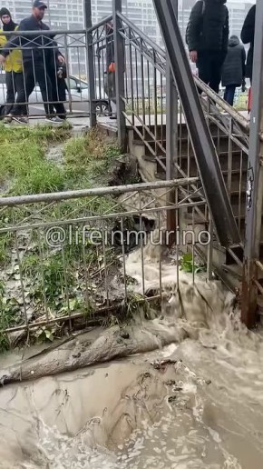 В Мурино прорвало трубу с холодной водой у станции метро «Девяткино»