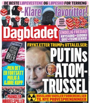 «Атомная угроза Путина». Это первая полоса сегодняшней норвежской Dagbladet