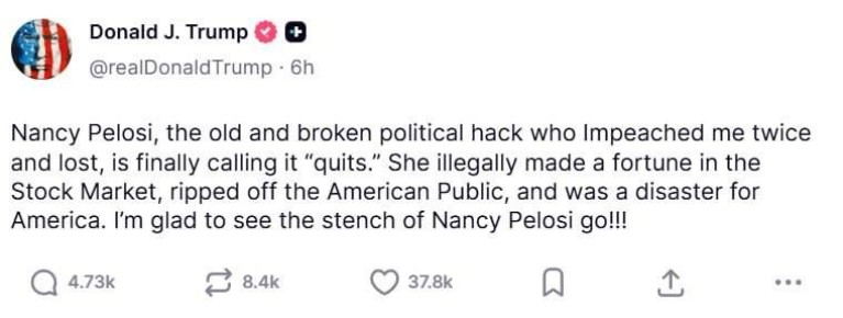 Дональд Трамп и его пару ласковых в адрес Нэнси Пелоси: