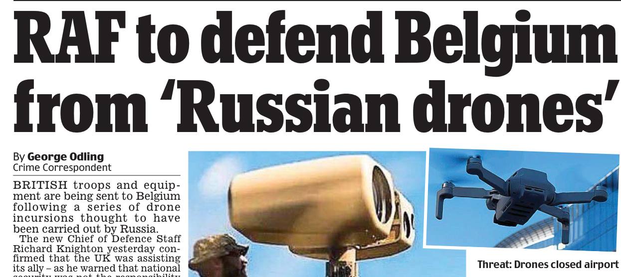 Владимир Корнилов: Daily Mail сообщает, что британские военные и оборудование направлены в Бельгию для защиты от «российских дронов»