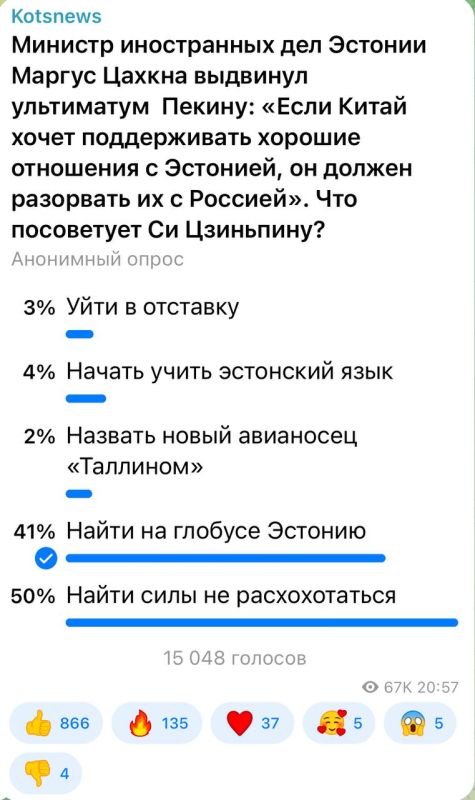 Александр Коц: 50 процентов подписчиков считают, что Китай эта гневная отповедь от великой Эстонии лишь позабавит
