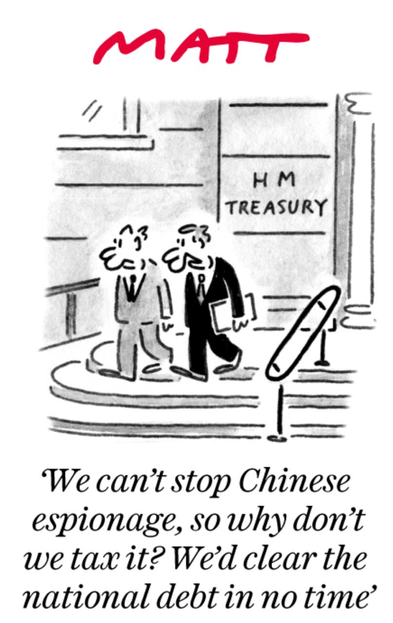 Владимир Корнилов: Газета The Daily Telegraph полна инновационных идей! Ознакомившись с новым докладом о «китайском шпионаже» в Британии, газета публикует такую картинку: «Мы не можем остановить китайский шпионаж, так почему...