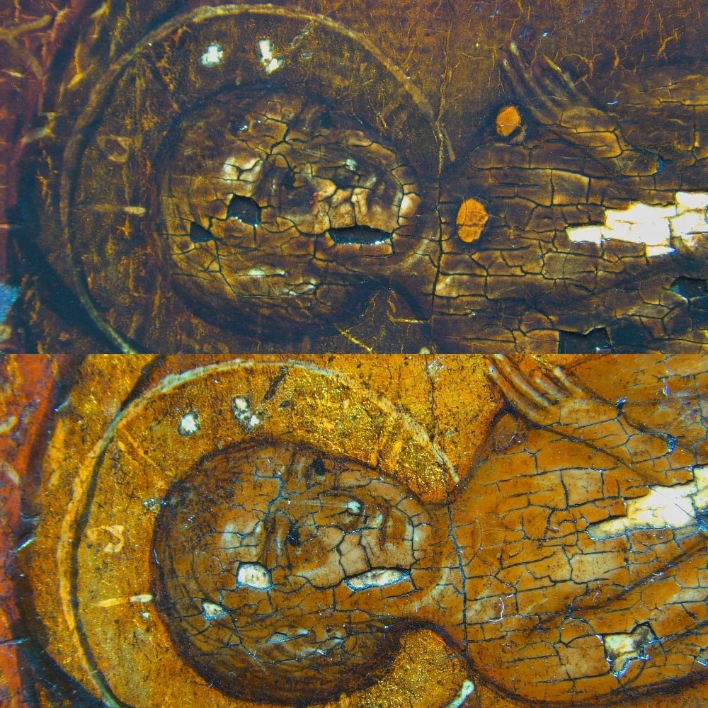 В Ленобласти реставраторы год слой за слоем снимали "налет времени" с иконы "Святой Иоанн Предтеча" В Ленобласти реставраторы год слой за слоем снимали "налет времени" с иконы "Святой Иоанн Предтеча"