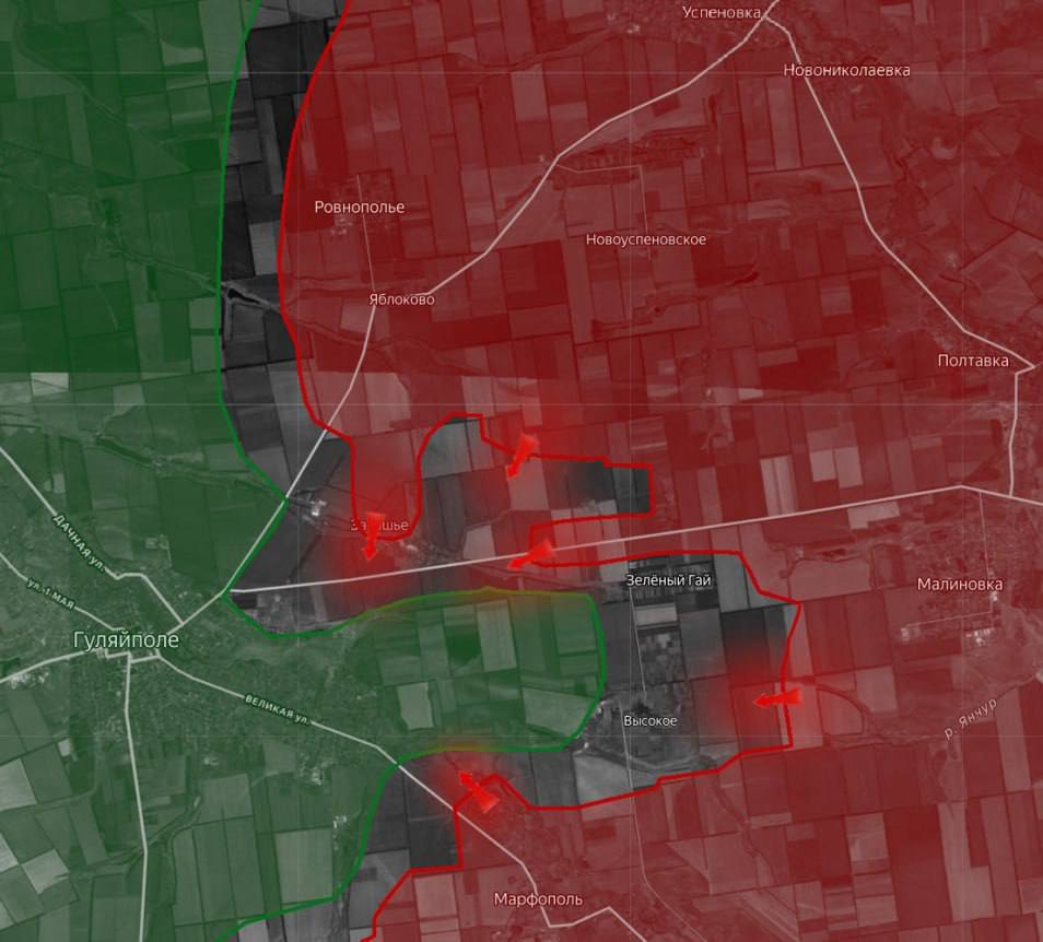 «На Днепропетровском направлении ВС РФ захватили населенный пункт Затишье, «серая зона» подошла к окраинам Гуляйполя, куда уже заходят российские силы