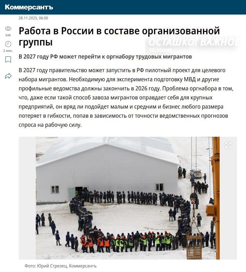 Россия готовит «организованный набор» мигрантов: старт — в 2027 году