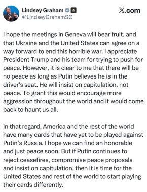 Михаил Онуфриенко: Сенатор США Грэм:. Мне очевидно, что мира не будет, пока Путин считает себя хозяином положения