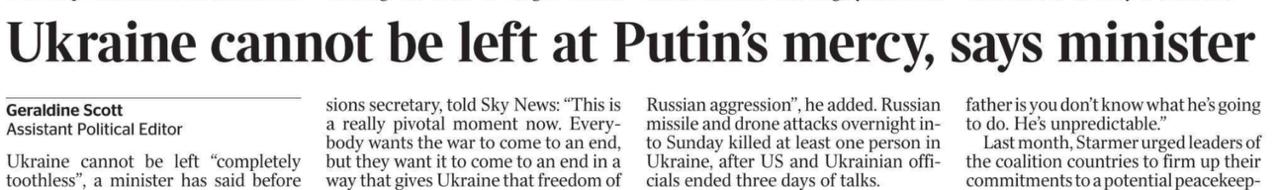 Владимир Корнилов: Сегодня The Times в преддверии визита Зеленского в Лондон цитирует члена своего правительства: «Украину нельзя оставлять на милость Путина»