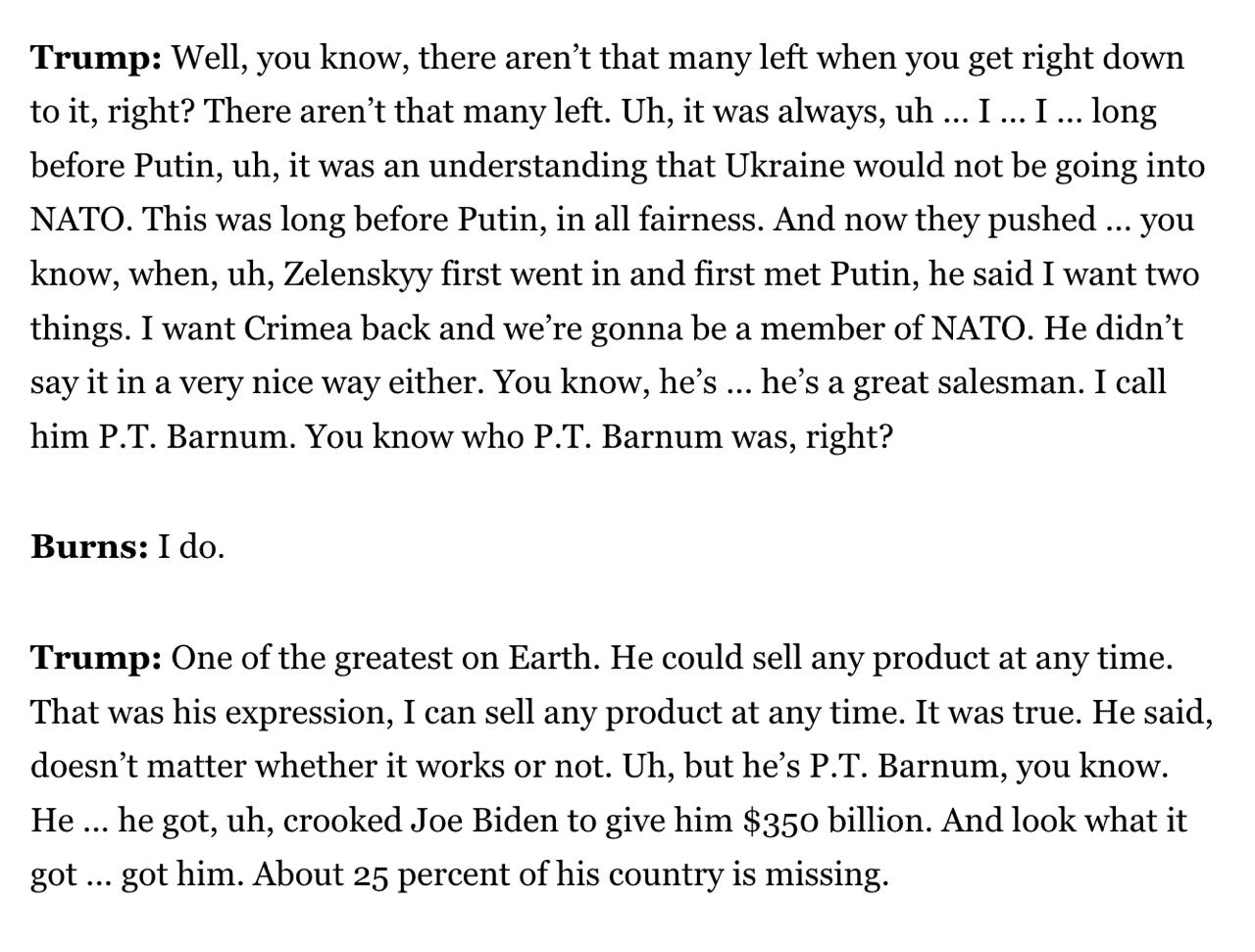 Юрий Баранчик: Трамп сравнил Зеленского с основателем бродячего цирка