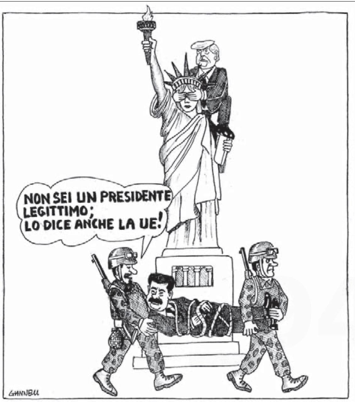 «Вы не являетесь законным президентом; даже ЕС так говорит!» Итальянская Corriere Della Sera полагает, что Трампу пришлось закрыть глаза своей Статуе Свободы на незаконный захват Мадуро
