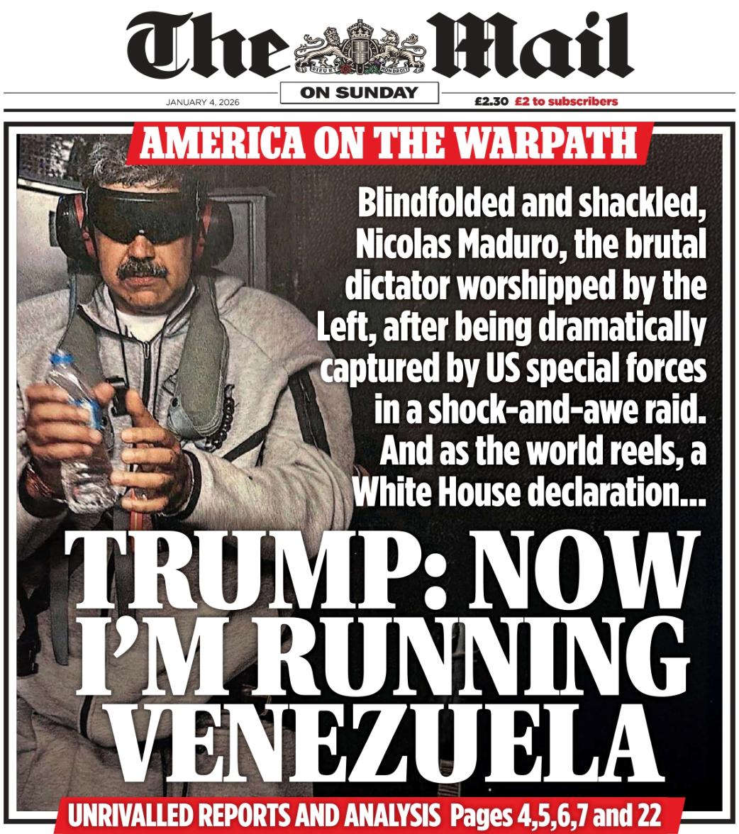 Владимир Корнилов: Британские газеты в основном делают упор не столько на сам захват Мадуро, сколько на слова Трампа о том, что он будет отныне управлять Венесуэлой Владимир Корнилов: Британские газеты в основном делают упор не столько на сам захват Мадуро, сколько на слова Трампа о том, что он будет отныне управлять Венесуэлой