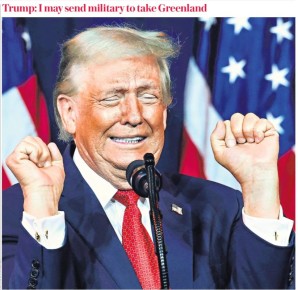 Владимир Корнилов: А вот The Daily Telegraph на первой полосе сегодня опубликовала эту новость: «Трамп: Я пошлю военных забрать Гренландию»