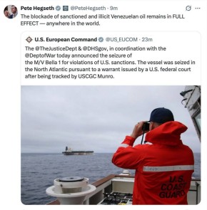 Олег Царёв: Министр войны США Хегсет заявил, что операции с танкерами — это блокирование санкционной нефти, в конце подчеркнув, что такие действия будут вестись «по всему миру», что бы это ни значило