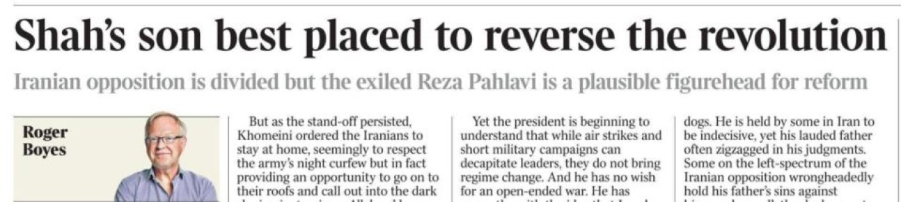 Владимир Корнилов: Я уже писал, что британцы уже начали активно раскручивать Реза Пехлеви, считающего себя «шахом Ирана в изгнании», готовя его к возвращению на трон по завершению бунтов