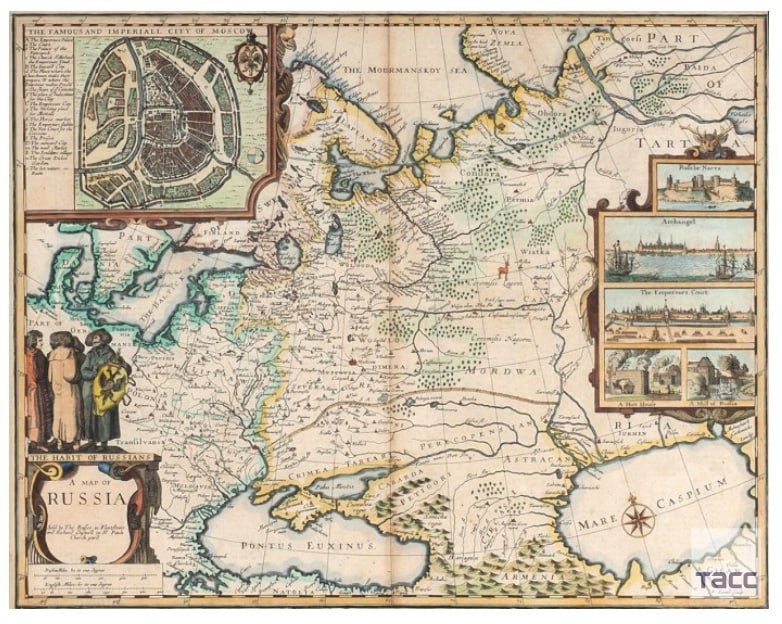 Редкая карта России 1676 года, план Москвы 1638 года и редкие книги с автографами станут топ-лотами торгов "Литфонда" в Петербурге 22 января, сообщили ТАСС в аукционном доме