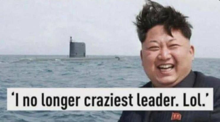 Надпись на картинке: «А я уже не самый отмороженный мировой лидер, ха!»