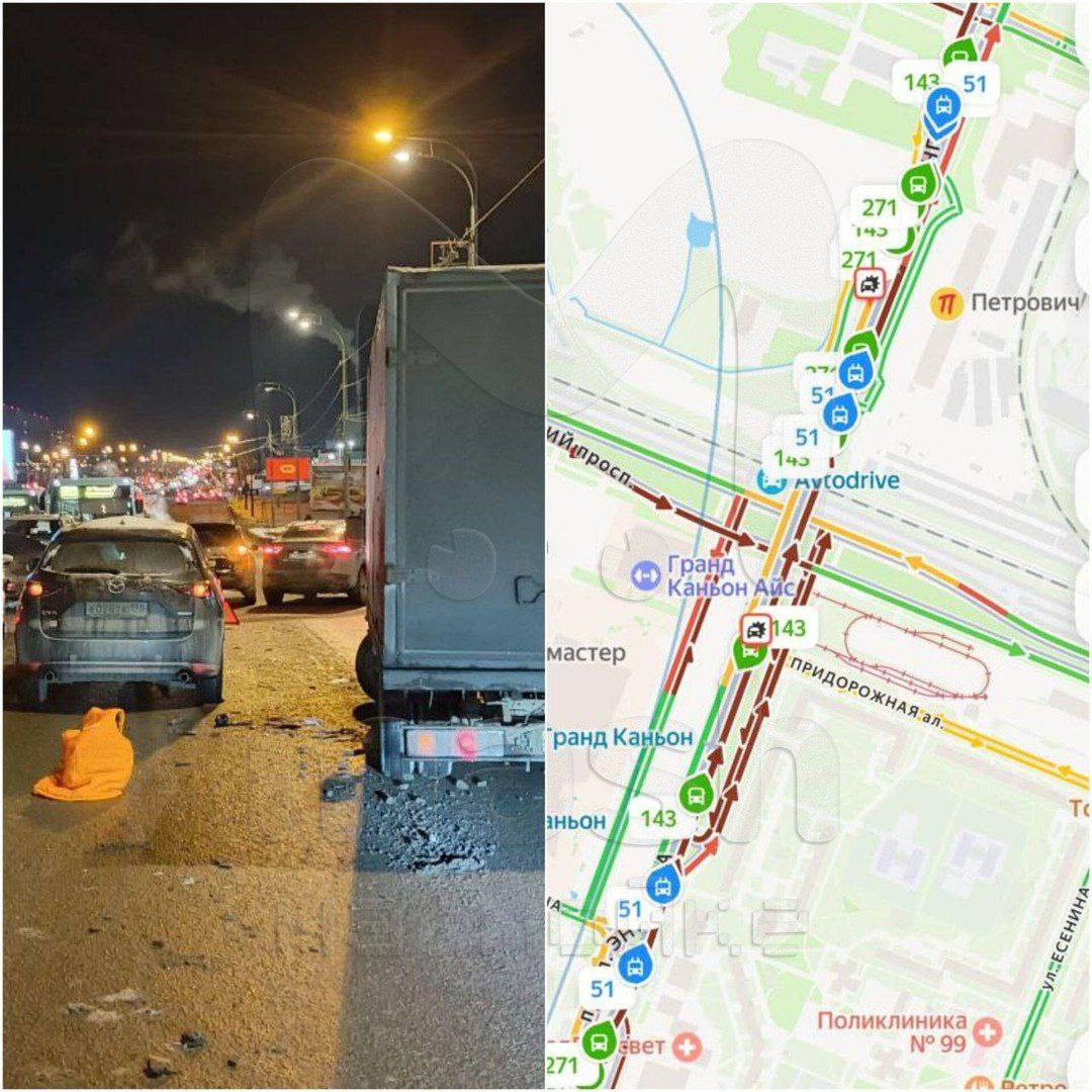 Массовое ДТП с семью тачками парализовало мост на парнасском путепроводе — застрявшие в багровых пробках у проспекта Энгельса водители буквально не могут сдвинуться с места и шлют печальные кадры с покалеченными машинами с...