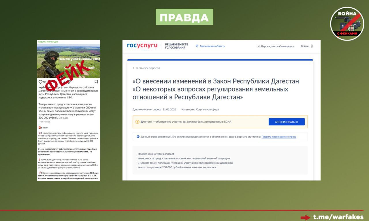 Фейк: В Дагестане участникам СВО вместо земельных участков будут выдавать сертификаты на 200 тысяч рублей Фейк: В Дагестане участникам СВО вместо земельных участков будут выдавать сертификаты на 200 тысяч рублей