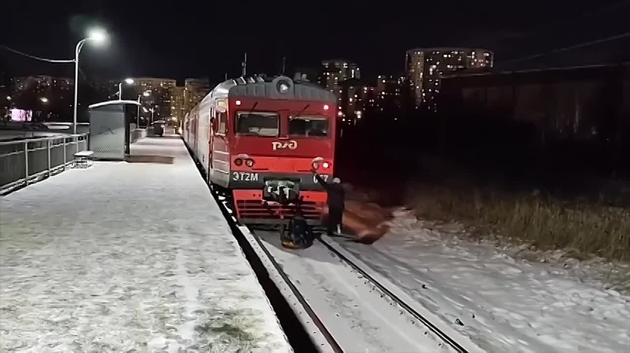 Не повторять — опасно для жизни! В Петербурге зацеперы привязали тюбинг к электричке, и один из них прокатился на нем по путям вдоль платформы
