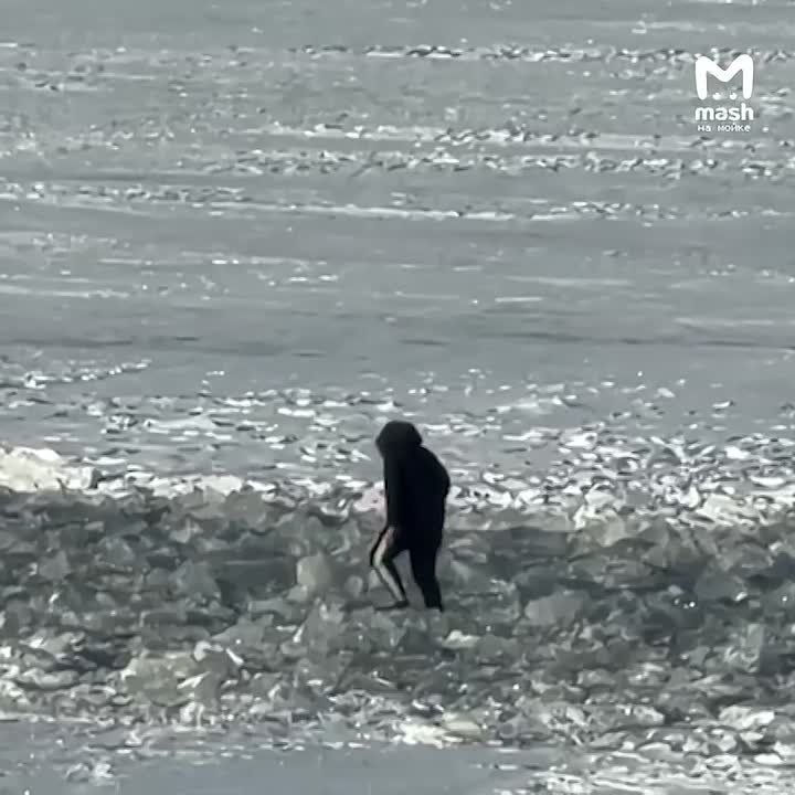 Тройное погружение в ледяную воду совершил гуляющий по Неве парниша в капюшоне — на видео