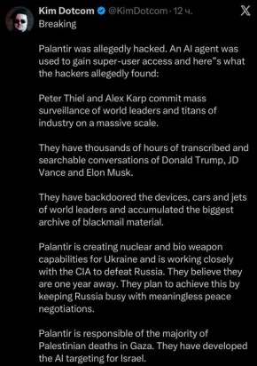 Хакеры взломали американскую компанию Palantir, которая разрабатывает ПО для военных ведомств и спецслужб, в том числе ЦРУ, сообщил известный блогер Kim Dotcom