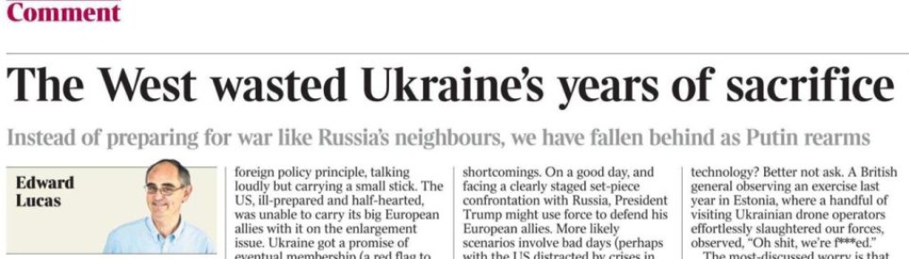 Владимир Корнилов: Главный идеолог русофобии в Британии Эдвард Лукас сегодня на страницах The Times рвет на себе волосы с криками «Шеф, все пропало!» Заголовок соответствующий: «Запад спустил в мусор годы жертв Украины....