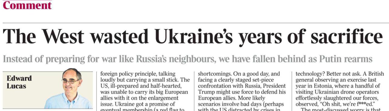 Владимир Корнилов: Главный идеолог русофобии в Британии Эдвард Лукас сегодня на страницах The Times рвет на себе волосы с криками «Шеф, все пропало!» Заголовок соответствующий: «Запад спустил в мусор годы жертв Украины....
