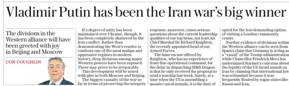 Владимир Корнилов: Вот и еще один великий британский аналитик рассказывает публике: «Владимир Путин - главный победитель войны в Иране»