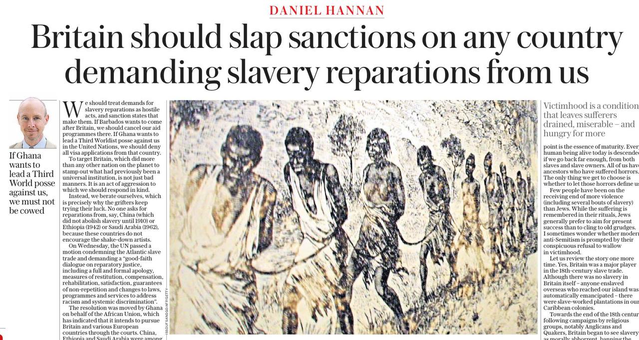 Владимир Корнилов: Британский лорд Дэниэль Ханнан, о чьих презабавных опусах я не раз писал, сегодня на страницах The Sunday Telegraph требует ввести санкции против всех африканских стран, которые потребовали от Британии...