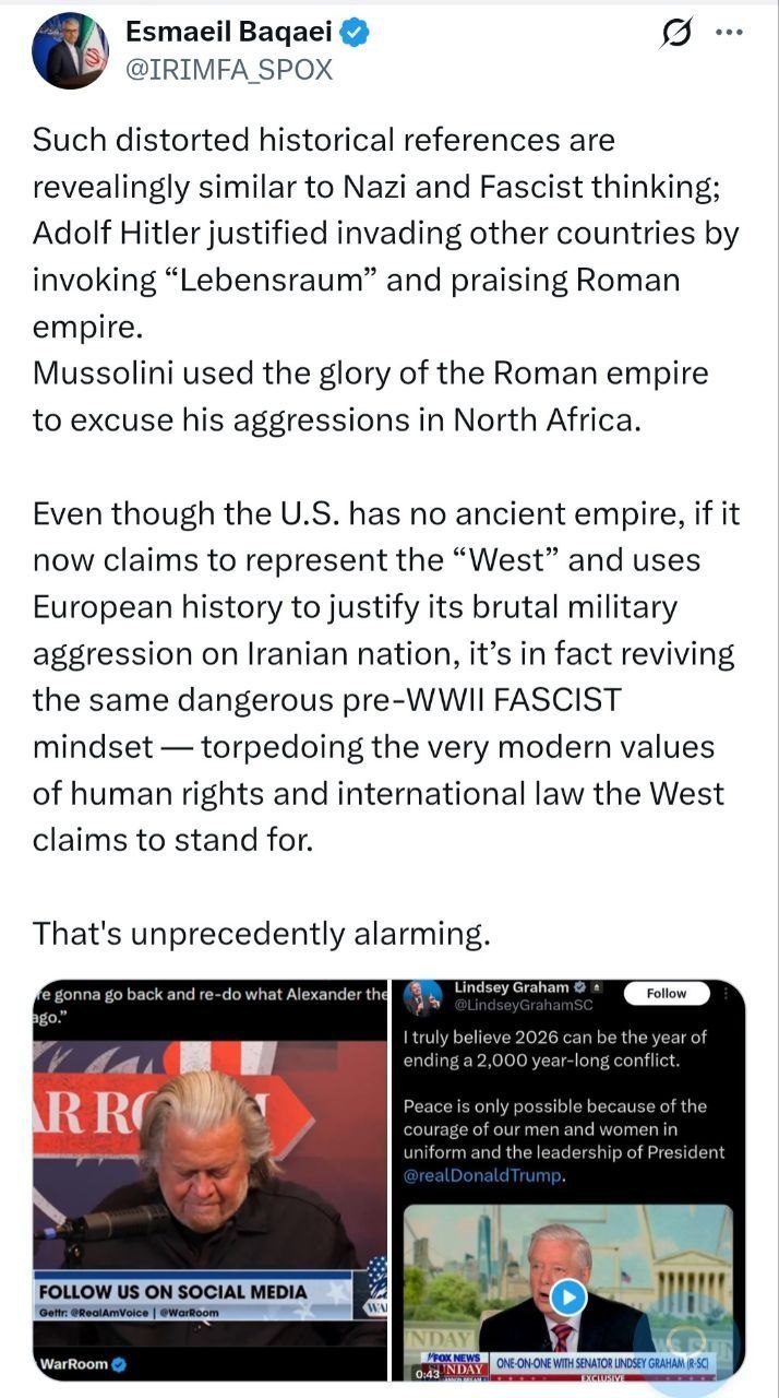 Попытка оправдать агрессию против Ирана — «фашистский образ мыслей», заявил иранский дипломат Попытка оправдать агрессию против Ирана — «фашистский образ мыслей», заявил иранский дипломат