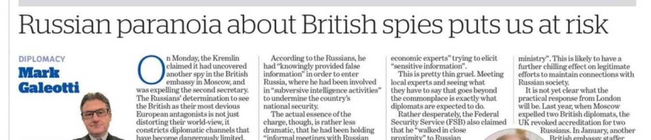 Владимир Корнилов: Главный британский кремленолог Марк Галеотти сегодня на страницах газеты The i Paper опубликовал статью под заголовком: «Российская паранойя по поводу британских шпионов подвергает нас риску»