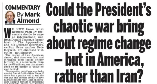 Владимир Корнилов: Газета Daily Mail сегодня пишет о войне в Иране: «Теперь вы знаете, что происходит, когда телеведущие решают развязать международную войну»