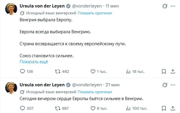 «Венгрия выбрала Европу»: Европейские лидеры поздравляют Мадьяра с победой на выборах