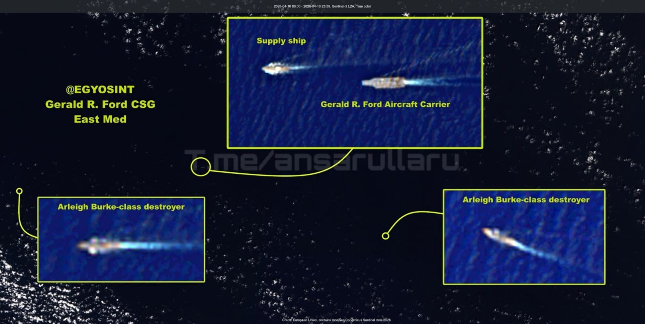 Вопреки утверждениям о том, что американский авианосец «Джеральд Р. Форд» покинул Ближний Восток, спутниковые снимки Sentinel-2 показывают, что авианосная ударная группа продолжает действовать в восточной части Средиземного...