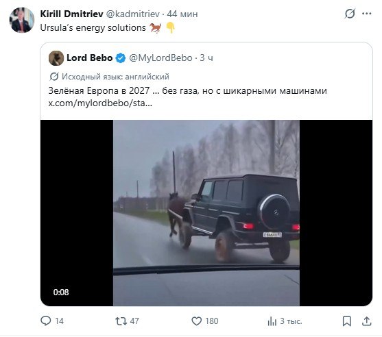 ‘Энергетические решения Урсулы фон дер Ляйен’ – Дмитриев троллит Европу