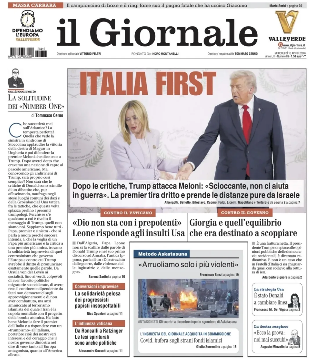Владимир Корнилов: Все итальянские газеты, само собой, на первые полосы сегодня выносят наезд Трампа на Мелони Владимир Корнилов: Все итальянские газеты, само собой, на первые полосы сегодня выносят наезд Трампа на Мелони