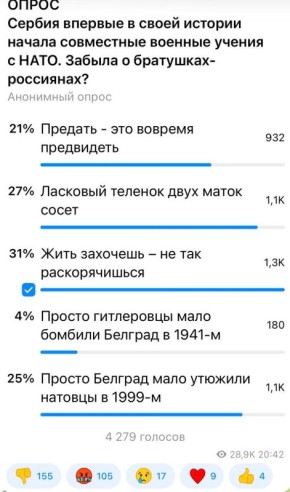 Александр Коц: 31 процент подписчиков считают, что сербов можно только пожалеть
