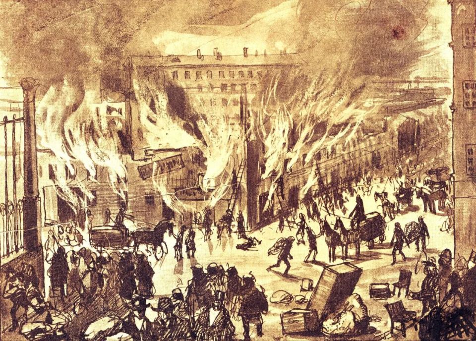 "Грандиозный пожар, неслыханный в летописях столицы", произошел 28 мая 1862 года в Апраксином дворе Петербурга
