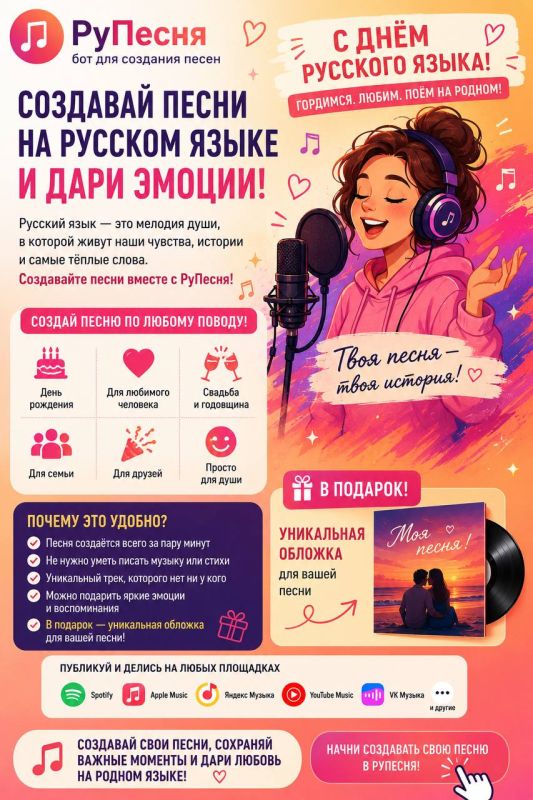 С Днём русского языка!. Русский язык — это язык великих поэтов, любимых песен и искренних чувств