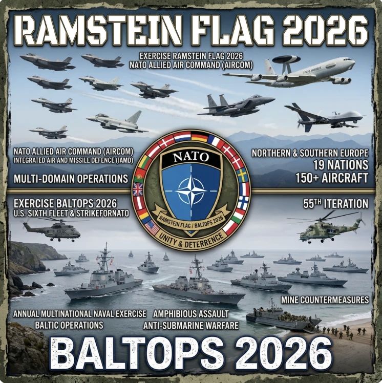 Михаил Онуфриенко: НАТО начинает двухнедельные авиационные учения Ramstein Flag 2026, которые пройдут в том числе в странах, граничащих с Россией, сообщает Объединенное авиационное командование НАТО